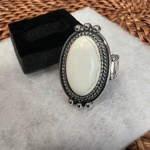 Silver Filigree Ring with White Oval Stone